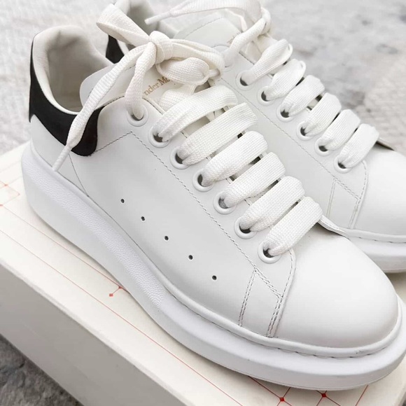 Alexander McQueen White Leather Sneakers with Black Heel Tab - Picture 3 of 4